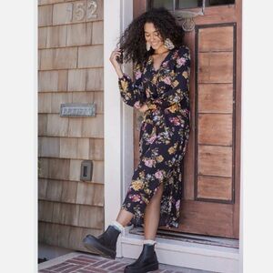 NWT Natural Life Rowan Side Slit Black Floral Midi Dress Size XL
